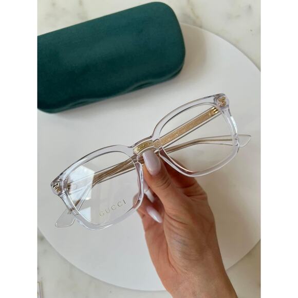 NEW GUCCI GG0184O Clear Gold Unisex Eyeglasses Frames - Picture 2 of 6